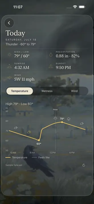 Temperature, rain and wind charts for a day in Connemara